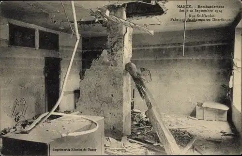 Postkarte Nancy Meurthe et Moselle, Bombardierung 1914, Rue Saint Nicolas