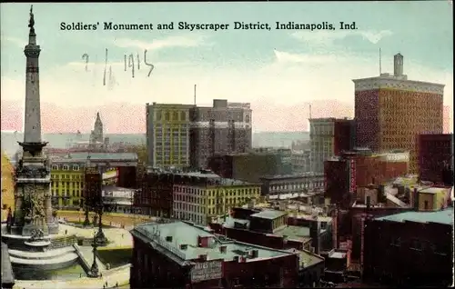 Ak Indianapolis Indiana USA, Soldiers' Monument, Wolkenkratzer