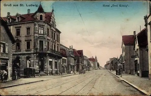 Ak St. Ludwig Wipfeld am Main Unterfranken, Hotel Drei König, Straßenpartie