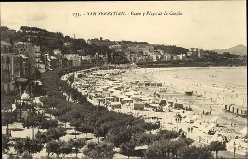 Ak Donostia San Sebastian Baskenland, Strandblick, Panorama