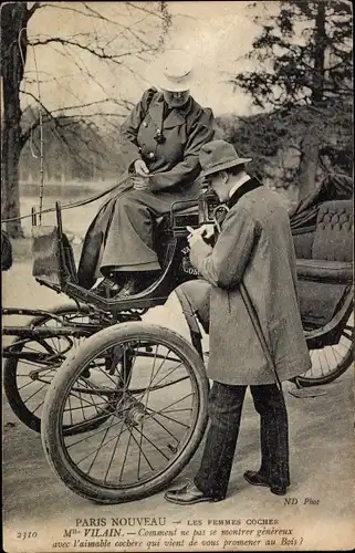 Ak Paris, Kutscherin Mademoiselle Vilain, Kunde