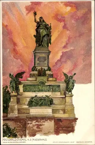 Künstler Litho Pfaff, C., Rüdesheim am Rhein, Nationaldenkmal auf dem Niederwald