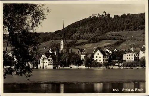 Ak Stein am Rhein Kanton Schaffhausen, Teilansicht, Kirche, Rheinpartie