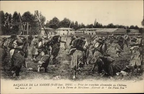 Ak Schlacht an der Marne 1914, Eroberung der deutschen Schützengräben am Schloss