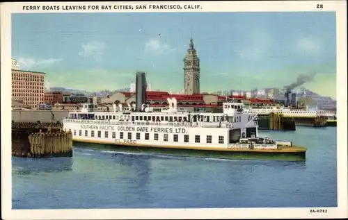 Ak San Francisco Kalifornien USA, Ferry Boats leaving for Bay Cities