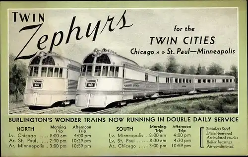 Ak Twin Zephyrs for the Twin Cites Chicago- Saint Paul- Minneapolis