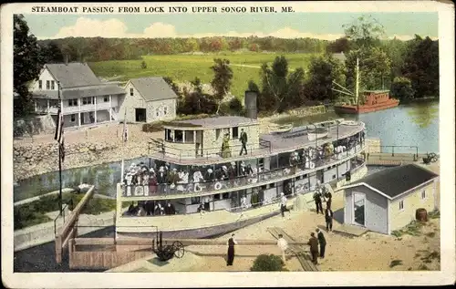 Ak Maine USA, Steamboat passing from Lock into Upper Songo River