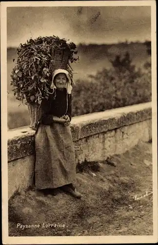 Ak Lothringerin, Bäuerin mit Korb, Portrait, Französische Tracht