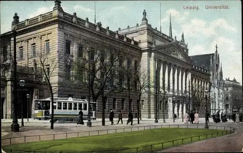 Ak Leipzig in Sachsen,  Universität, Straßenbahn