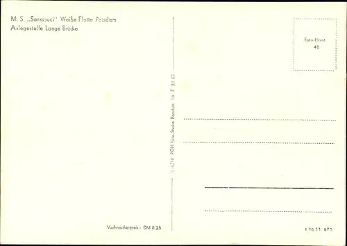 Ak Potsdam in Brandenburg, M. S. Sanssouci, Weiße Flotte Potsdam, Lange Brücke