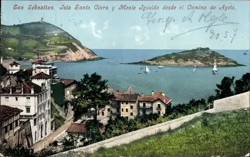 Ak Donostia San Sebastian Baskenland, Isla Santa Clara y Monte Igueldo desde el Camino de Ayete