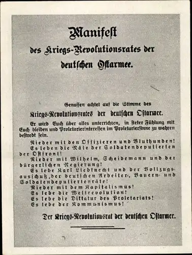 Sammelbild Geschichte der deutschen Arbeiterbewegung Teil II Bild 99, Manifest Kriegsrevolutionsrat