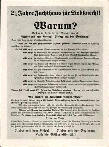 Sammelbild Geschichte der deutschen Arbeiterbewegung Teil II Bild 87, Spartakusflugblatt