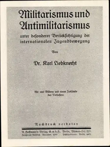 Sammelbild Geschichte der deutschen Arbeiterbewegung Teil II Bild 57, Broschüre von Karl Liebknecht