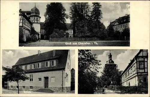 Ak Oberellen Gerstungen in Thüringen, Kirche, Schule, Teilansicht