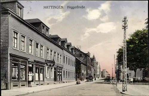 Ak Hattingen im Ruhrgebiet, Heggerstraße, Häuser, Restaurant, Fuhrwerke