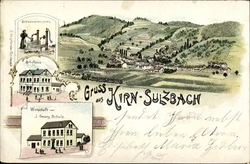 Litho Kirn Sulzbach Kirn an der Nahe, Schule, Wirtschaft, Panorama