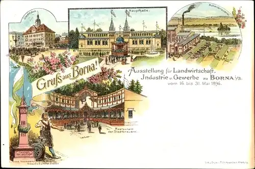 Litho Borna im Kreis Leipzig, Ausstellung für Landwirtschaft, Industrie und Gewerbe, 16 Mai 1896