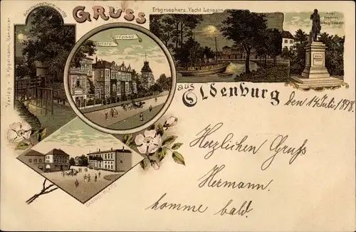 Litho Oldenburg in Niedersachsen, Befestigungsturm, Yacht Lensahn, Kasino Platz, Gottorp Straße