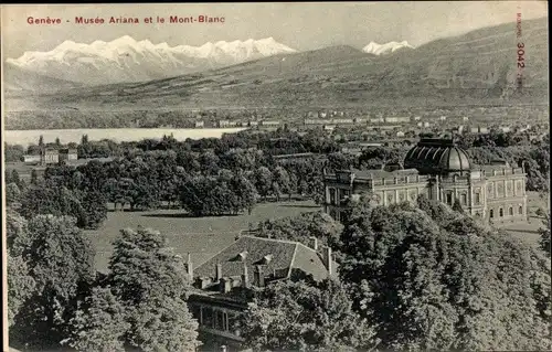Postkarte Genf Genf Schweiz, Ariana Museum und Mont Blanc