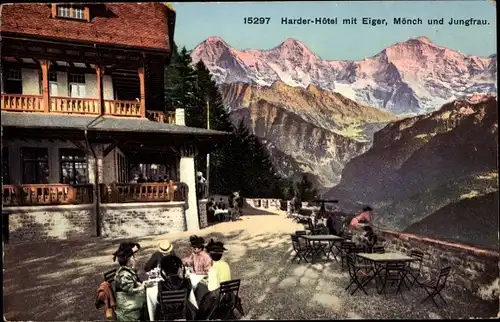 Ak Interlaken Kanton Bern Schweiz, Harder Hotel, Eiger, Mönch, Jungfrau