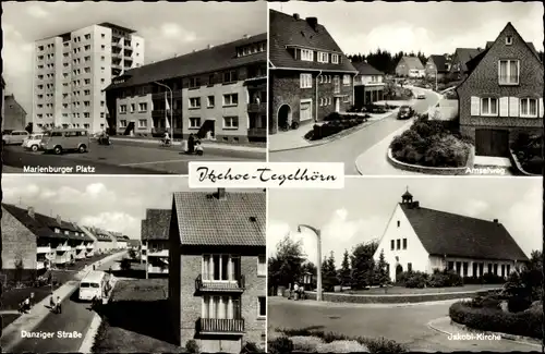 Ak Tegelhörn Itzehoe in Holstein, Marienburger Platz, Danzinger Straße, Jakobi-Kirche, Amselweg