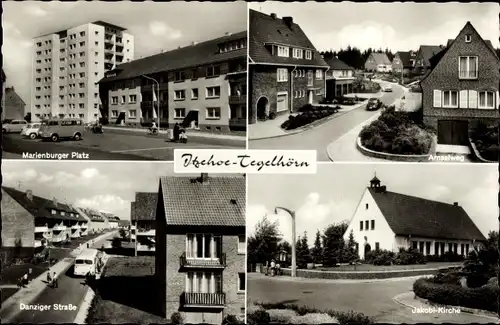 Ak Tegelhörn Itzehoe in Holstein, Marienburger Platz, Danzinger Straße, Jakobi-Kirche, Amselweg