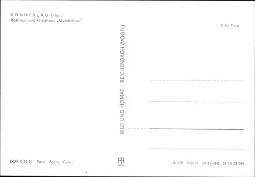 Ak Ronneburg in Thüringen, Rathaus, Gasthaus Gambrinus