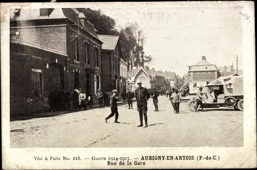 Ak Aubigny en Artois Pas de Calais, Rue de la Gare, I WK