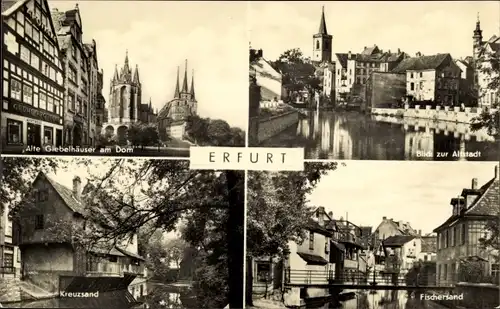 Ak Erfurt in Thüringen, Kreuzsand, Fischersand, Blick zur Altstadt, Alte Giebelhäuser am Dom