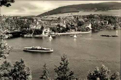 Ak Saalburg Ebersdorf in Thüringen, Am Stausee der Bleiloch Saaletalsperre, Salondampfer