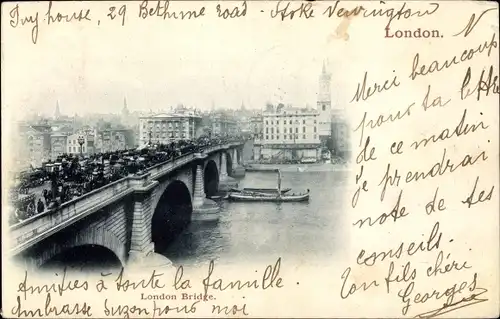 Ak London, Blick auf die London Bridge, Boote