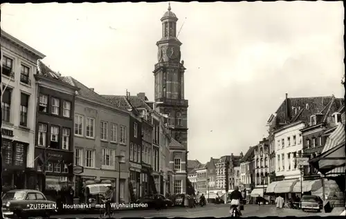 Ak Zutphen Gelderland, Houtmarkt met Wijnhuistoren