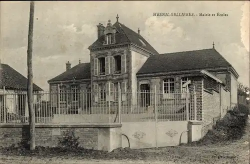 Ak Mesnil-Sellieres, Bürgermeisterei, Schule