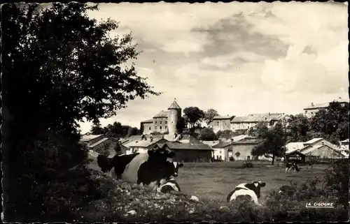 Postkarte Gondrecourt le Château Meuse, Teilansicht, Kühe