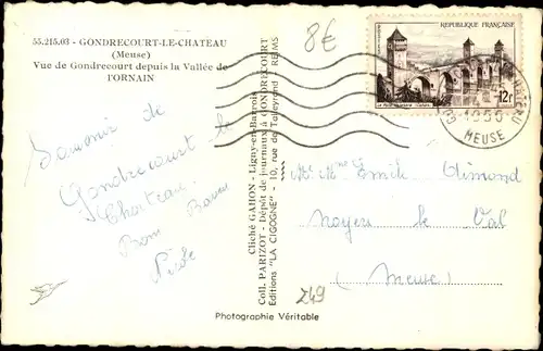Postkarte Gondrecourt le Château Meuse, Teilansicht, Kühe