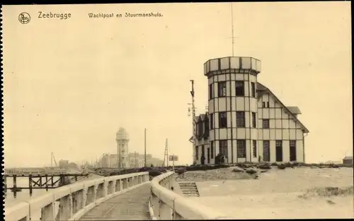 Ak Zeebrugge Westflandern, Wachtpost en Stuurmanshuis