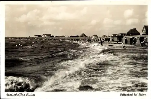 Ak Nordseebad Büsum, Wellenbad bei Sturm