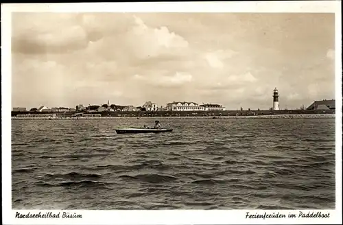 Ak Nordseebad Büsum, Ferienfreuden im Paddelboot, Leuchtturm