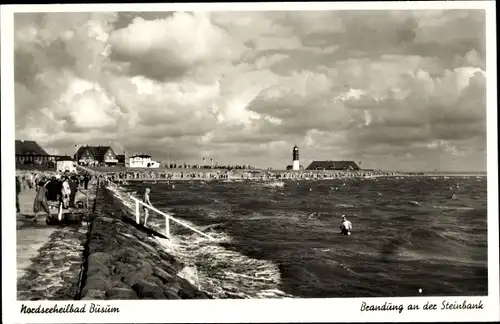 Ak Nordseebad Büsum, Brandung an der Steinbank
