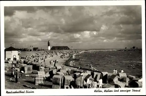 Ak Nordseebad Büsum, Wellen, Wolken und sonniger Strand