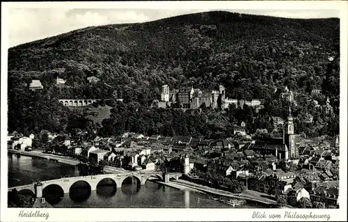 Ak Heidelberg am Neckar, Blick vom Philosophenweg, Brücke
