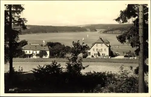 Ak Kloster Saalburg Ebersdorf, Gasthaus Seeblick, Blick auf den See, Segelboote