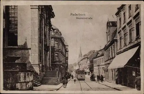 Ak Paderborn in Westfalen, Westernstraße, Straßenbahn, Passanten