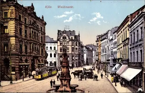 Ak Köln am Rhein, Waidmarkt, Straßenbahn, Denkmal