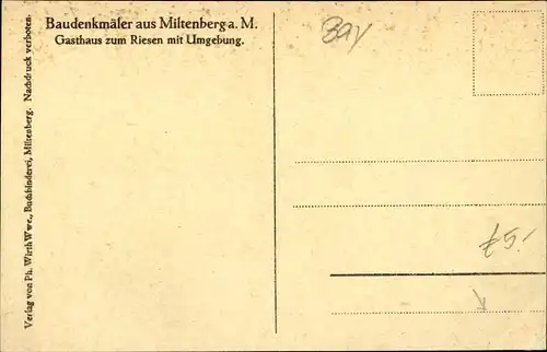 Ak Miltenberg am Main Unterfranken Bayern, Gasthaus zum Riesen