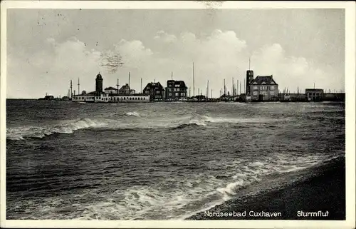 Ak Cuxhaven, Strand bei Sturmflut