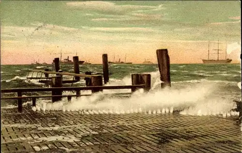 Ak Nordseebad Cuxhaven, Alte Liebe bei Sturmflut