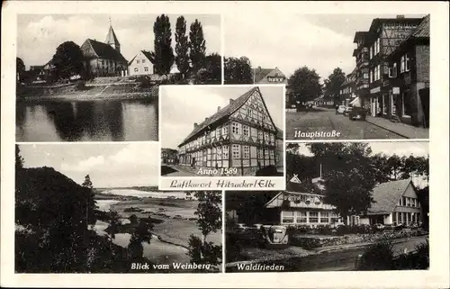 Ak Hitzacker an der Elbe, Hauptstraße, Waldfrieden, Blick vom Weinberg, Fachwerkhaus Anno 1589