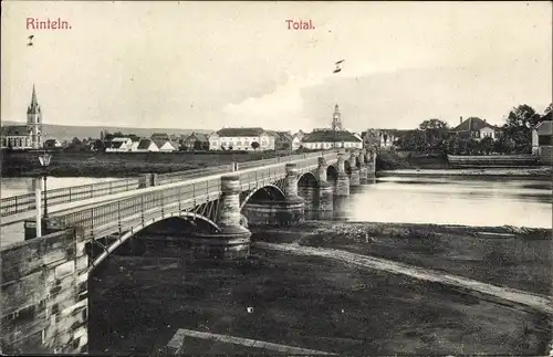 Ak Rinteln an der Weser, Totalansicht, Brücke